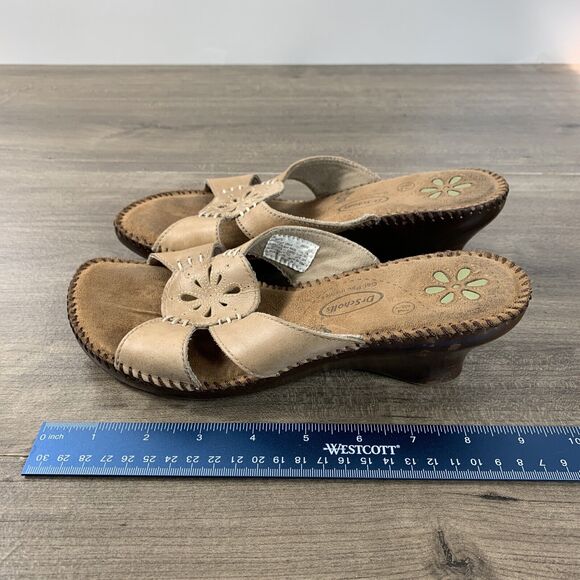 Dr. Scholls Marti Women's Wedge Sandals Sz 7.5 Leather Slide Heels Open Toes - Picture 4 of 10